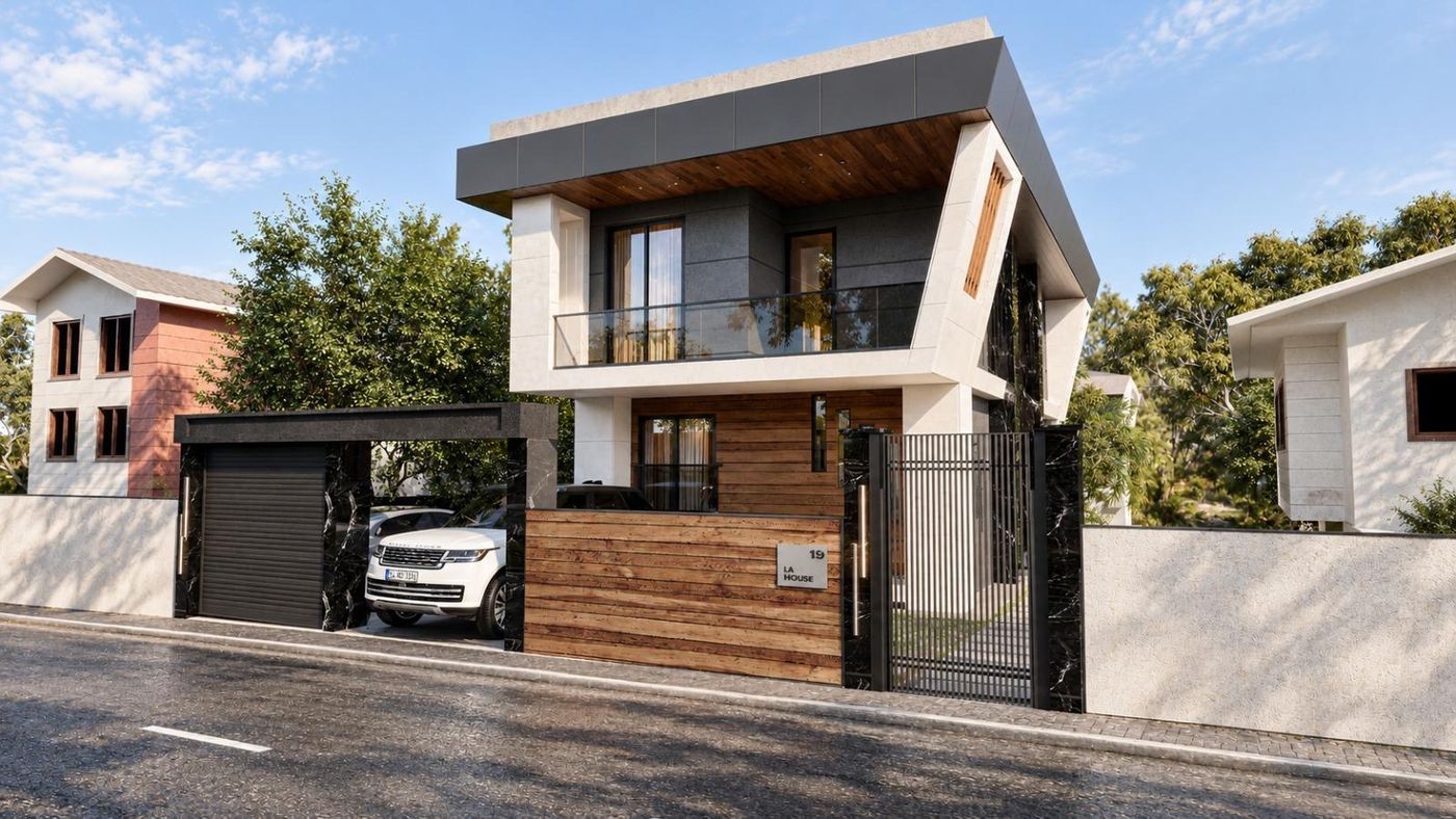 C.B Villa, giriş kapısı ve garaj